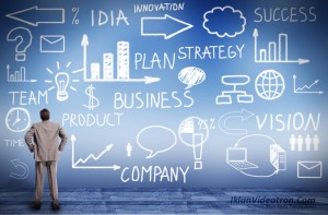 Businessman looking at Innovation plan. Business background